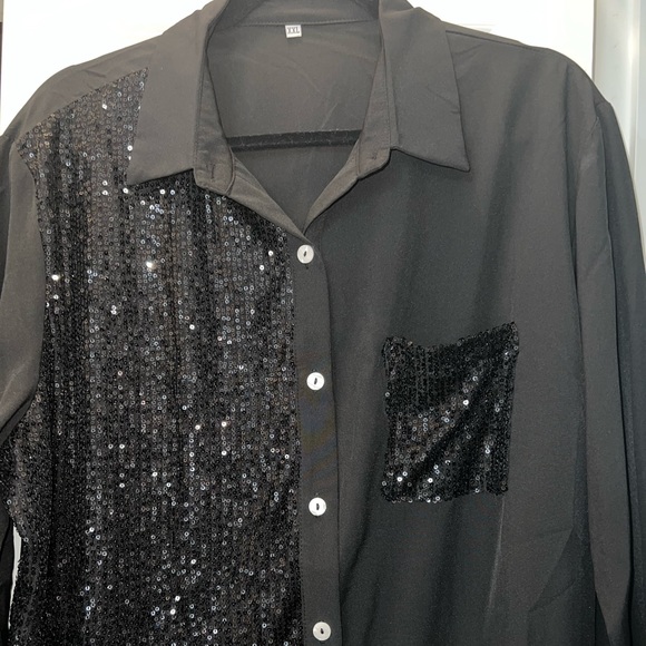 Satin Sequin Button Down Shirt Dress *Brand New* - Picture 3 of 8